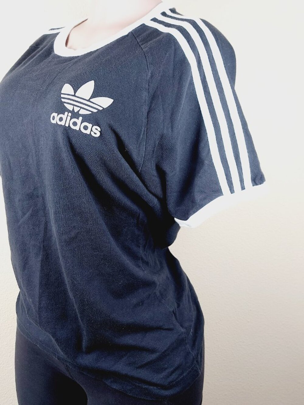 Adidas Women's Black White 3-Stripes Short Raglan Sleeve T-Shirt Size L - Picture 5 of 9